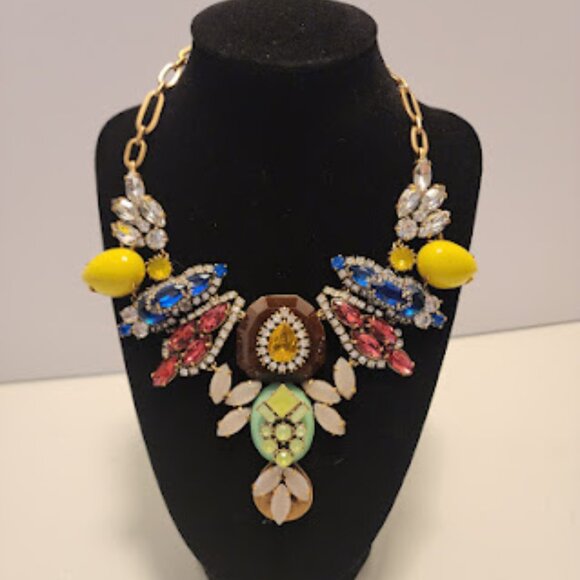 J. Crew Multicolor Rhinestone Statement Bib Necklace - Picture 3 of 5